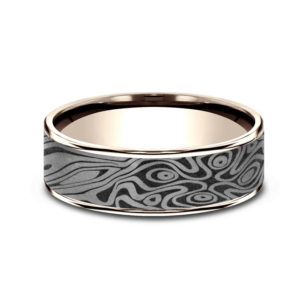 The Birds Eye Men's Wedding Band in 14K Rose Gold and Grey Tantalum - 7.5mm Width by Ammara Stone - Image 3
