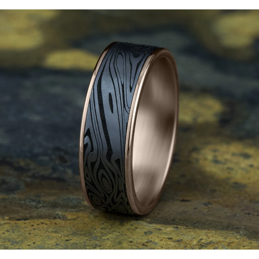 The Birds Eye Men's Wedding Band in 14K Rose Gold and Grey Tantalum - 7.5mm Width by Ammara Stone - Image 4