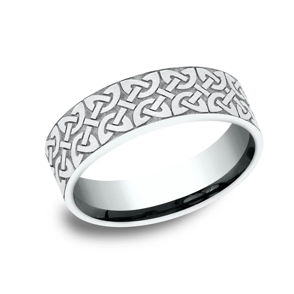 The Blarney Men's Wedding Band in 18K White Gold - 7mm Width by Benchmark