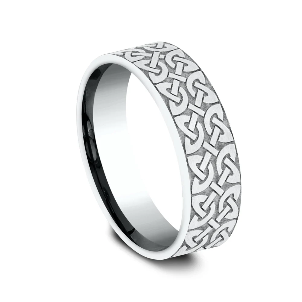 The Blarney Men's Wedding Band in 18K White Gold - 7mm Width by Benchmark - Image 2