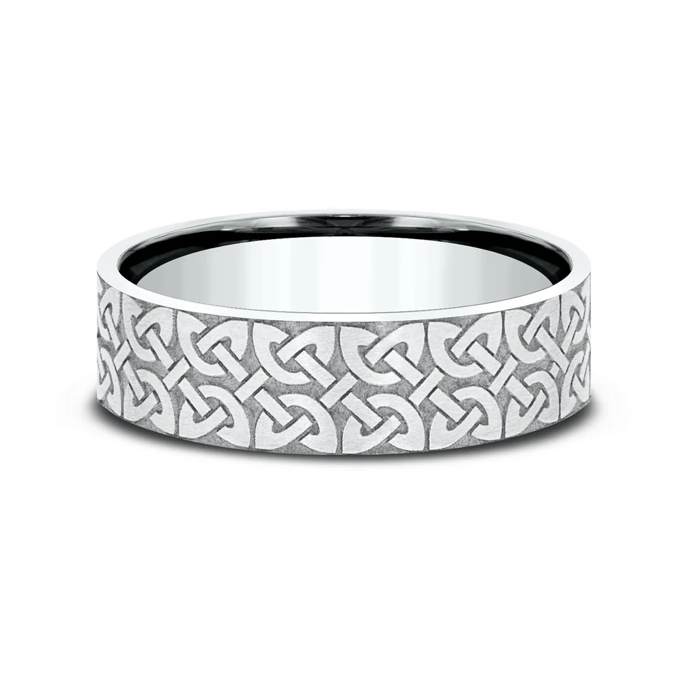 The Blarney Men's Wedding Band in 18K White Gold - 7mm Width by Benchmark - Image 3