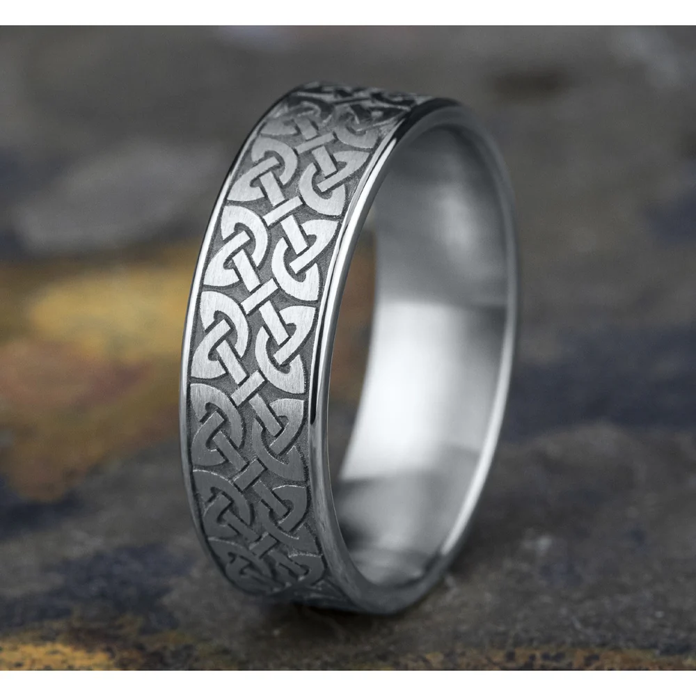 The Blarney Men's Wedding Band in 18K White Gold - 7mm Width by Benchmark - Image 4