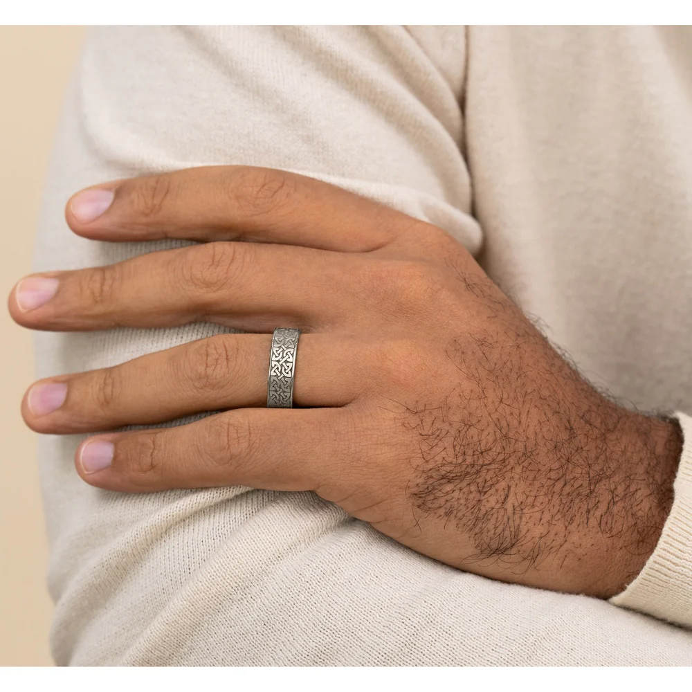 The Blarney Men's Wedding Band in 18K White Gold - 7mm Width by Benchmark - Image 5