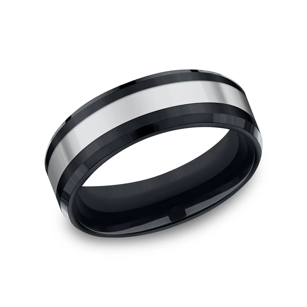 The Bogan Men's Wedding Band in Black Ceramic and Tungsten - 7mm Width by Forge