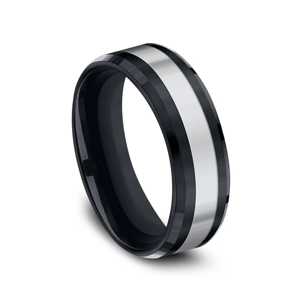 The Bogan Men's Wedding Band in Black Ceramic and Tungsten - 7mm Width by Forge - Image 2