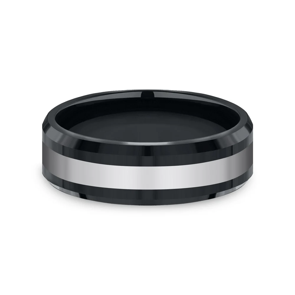 The Bogan Men's Wedding Band in Black Ceramic and Tungsten - 7mm Width by Forge - Image 3
