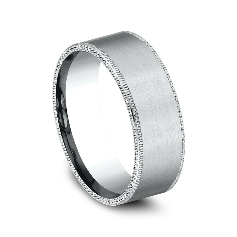 The Bomber Men's Wedding Band in 14K White Gold - 8mm Width by Benchmark - Image 2