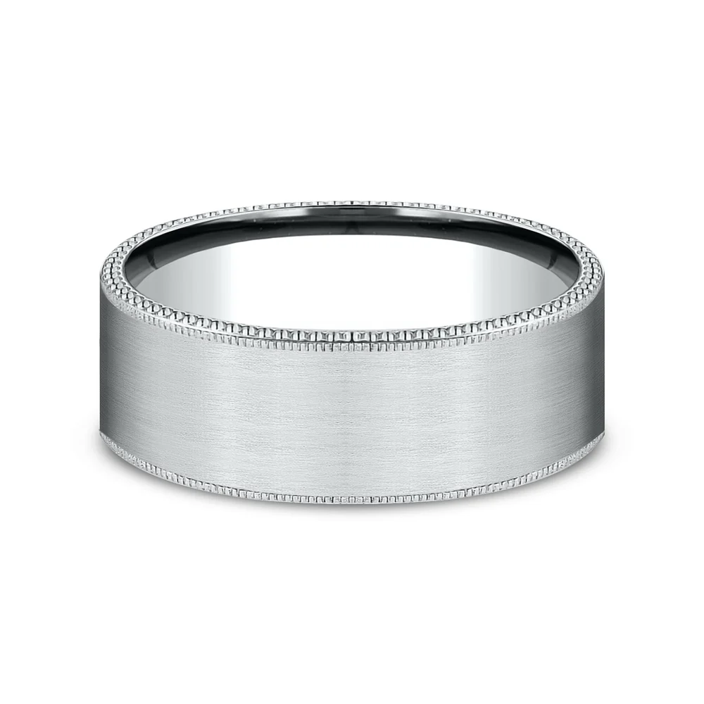 The Bomber Men's Wedding Band in 14K White Gold - 8mm Width by Benchmark - Image 3