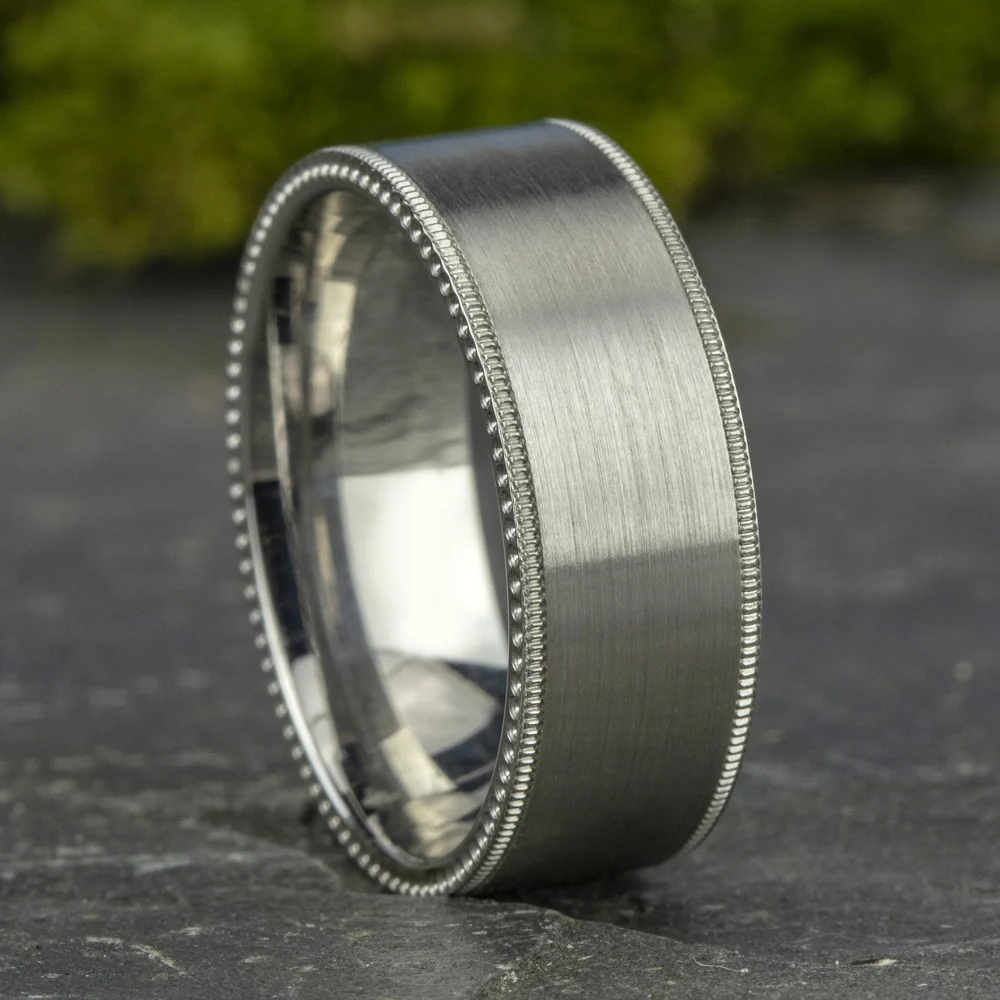 The Bomber Men's Wedding Band in 14K White Gold - 8mm Width by Benchmark - Image 4