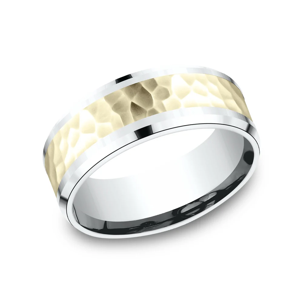 The Borland Men's Wedding Band in 14K White and Yellow Gold - 8mm Width by Benchmark