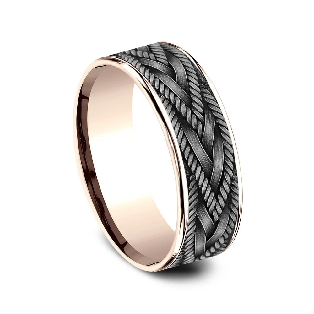 The Braid Men's Wedding Band in 14K Rose Gold and Grey Tantalum - 7.5mm Width by Ammara Stone - Image 2