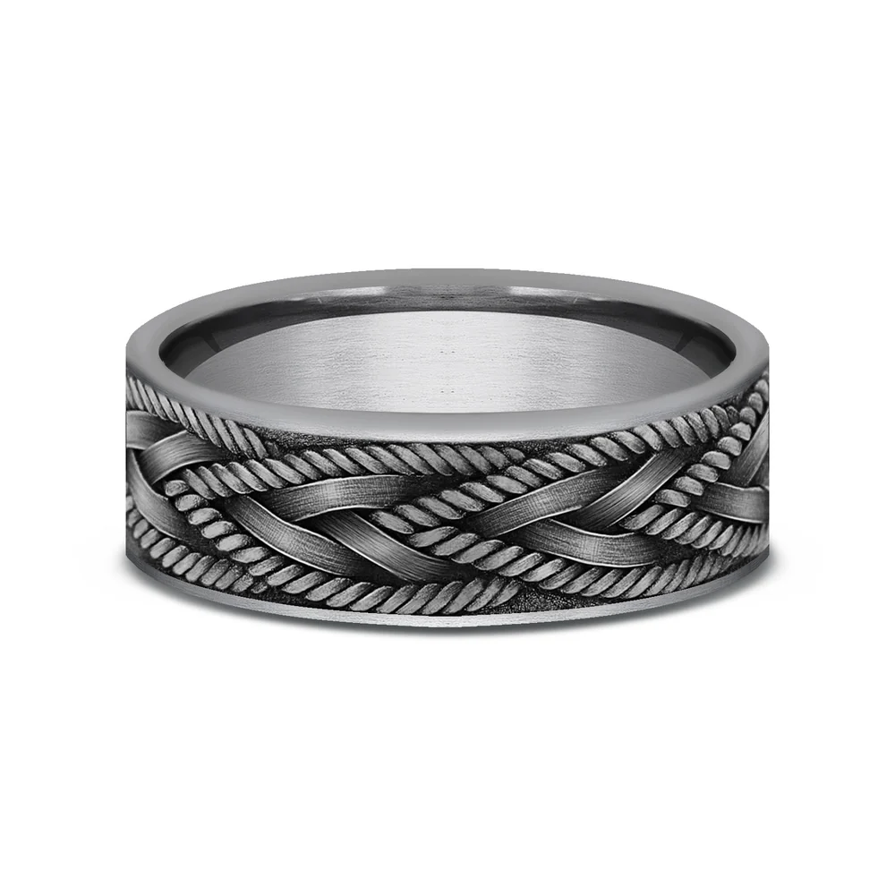The Braid Men's Wedding Band in Grey Tantalum - 7mm Width by Tantalum - Image 3
