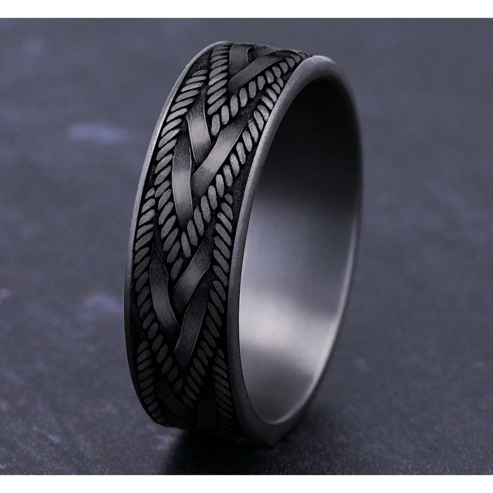 The Braid Men's Wedding Band in Grey Tantalum - 7mm Width by Tantalum - Image 4