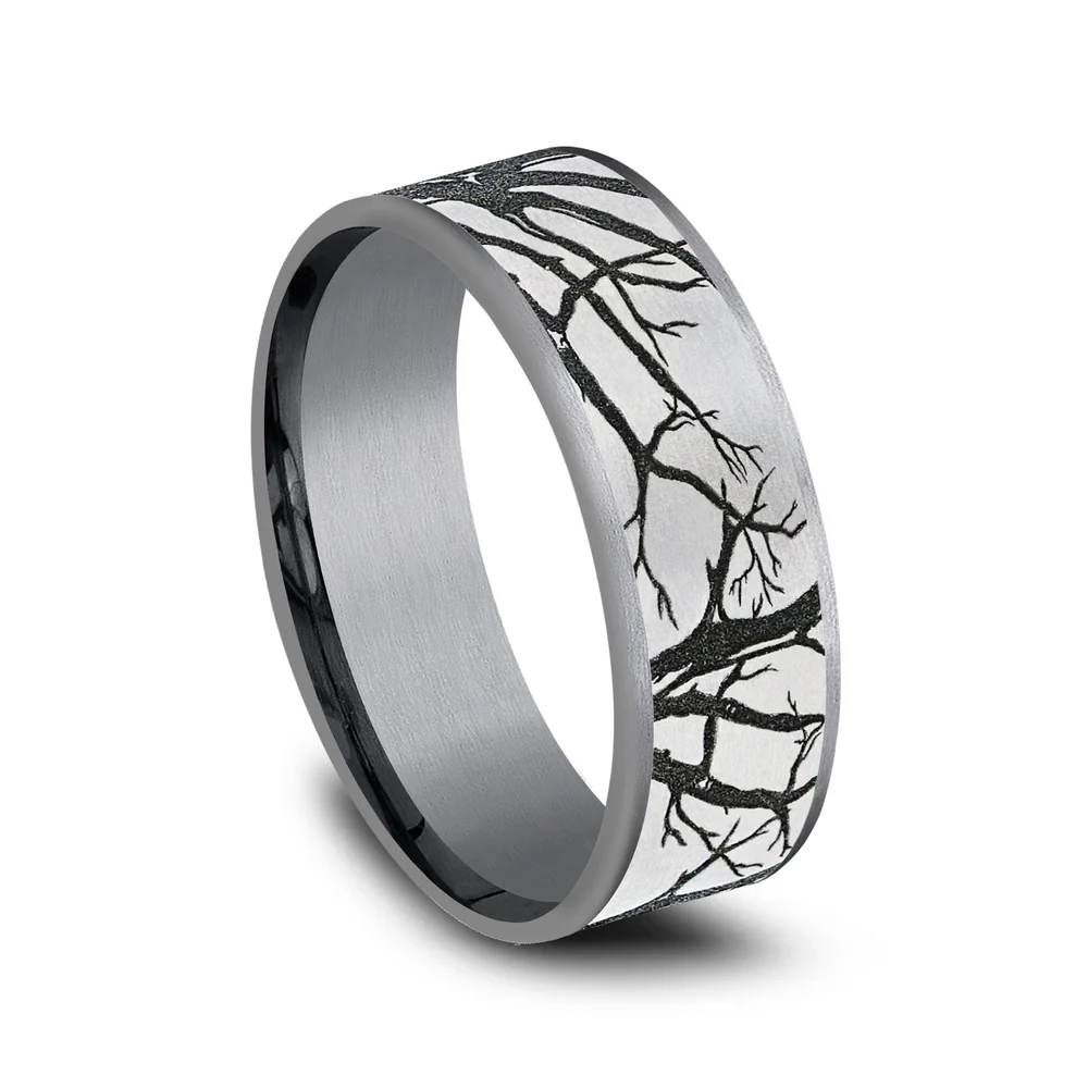 The Branch Men's Wedding Band in Grey Tantalum and Grey/Black Titanium - 7.5mm Width by Brook and Branch - Image 2