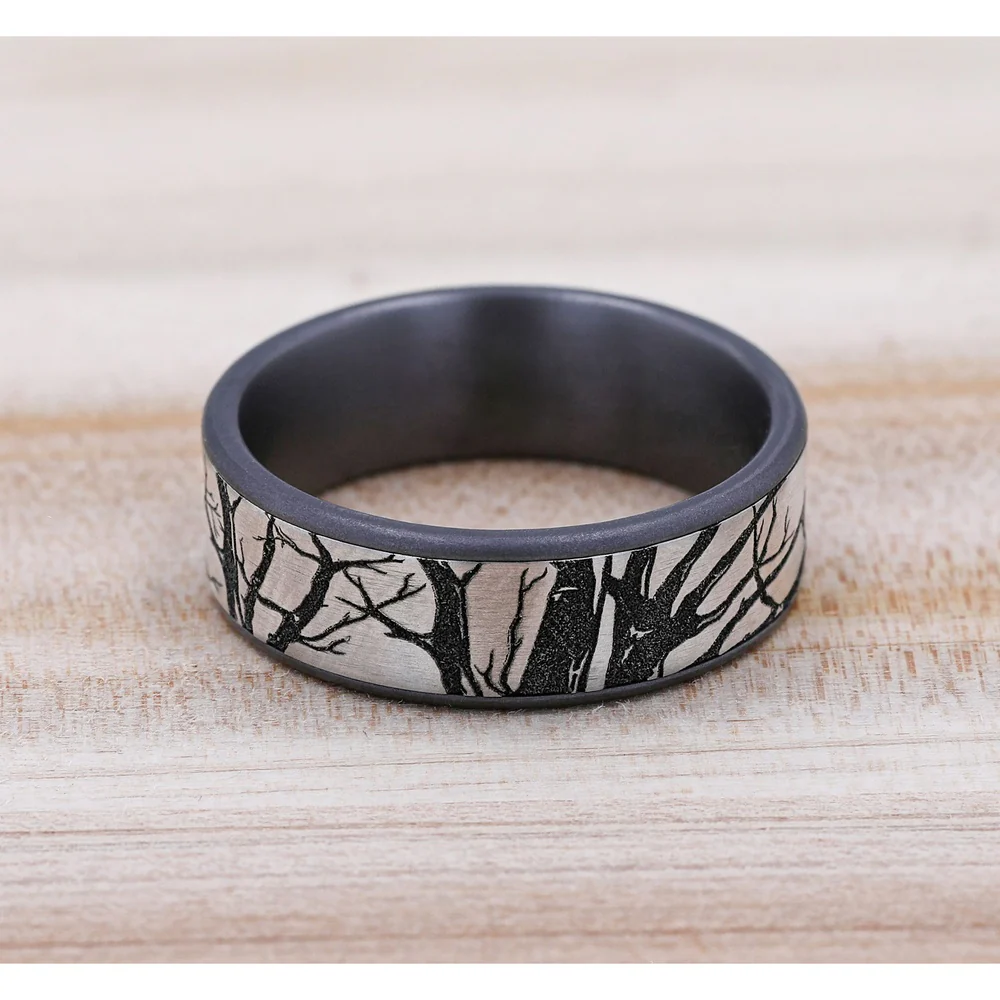 The Branch Men's Wedding Band in Grey Tantalum and Grey/Black Titanium - 7.5mm Width by Brook and Branch - Image 4