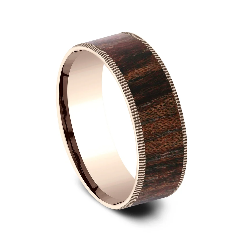 The Briarwood Men's Wedding Band in 14K Rose Gold and Wood - 7.5mm Width by Brook and Branch - Image 2