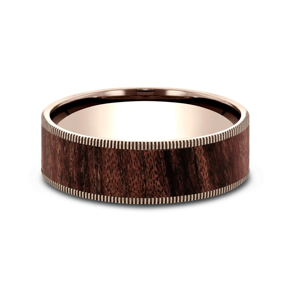 The Briarwood Men's Wedding Band in 14K Rose Gold and Wood - 7.5mm Width by Brook and Branch - Image 3