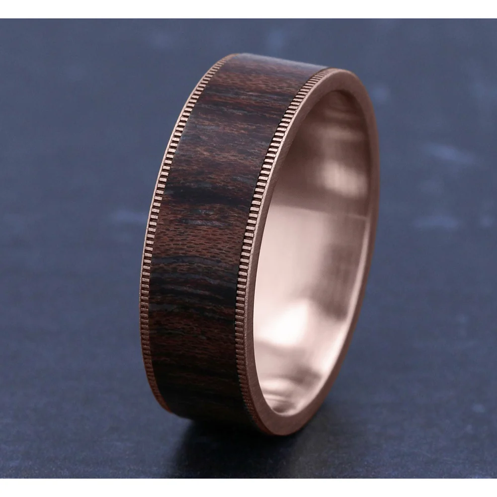 The Briarwood Men's Wedding Band in 14K Rose Gold and Wood - 7.5mm Width by Brook and Branch - Image 4