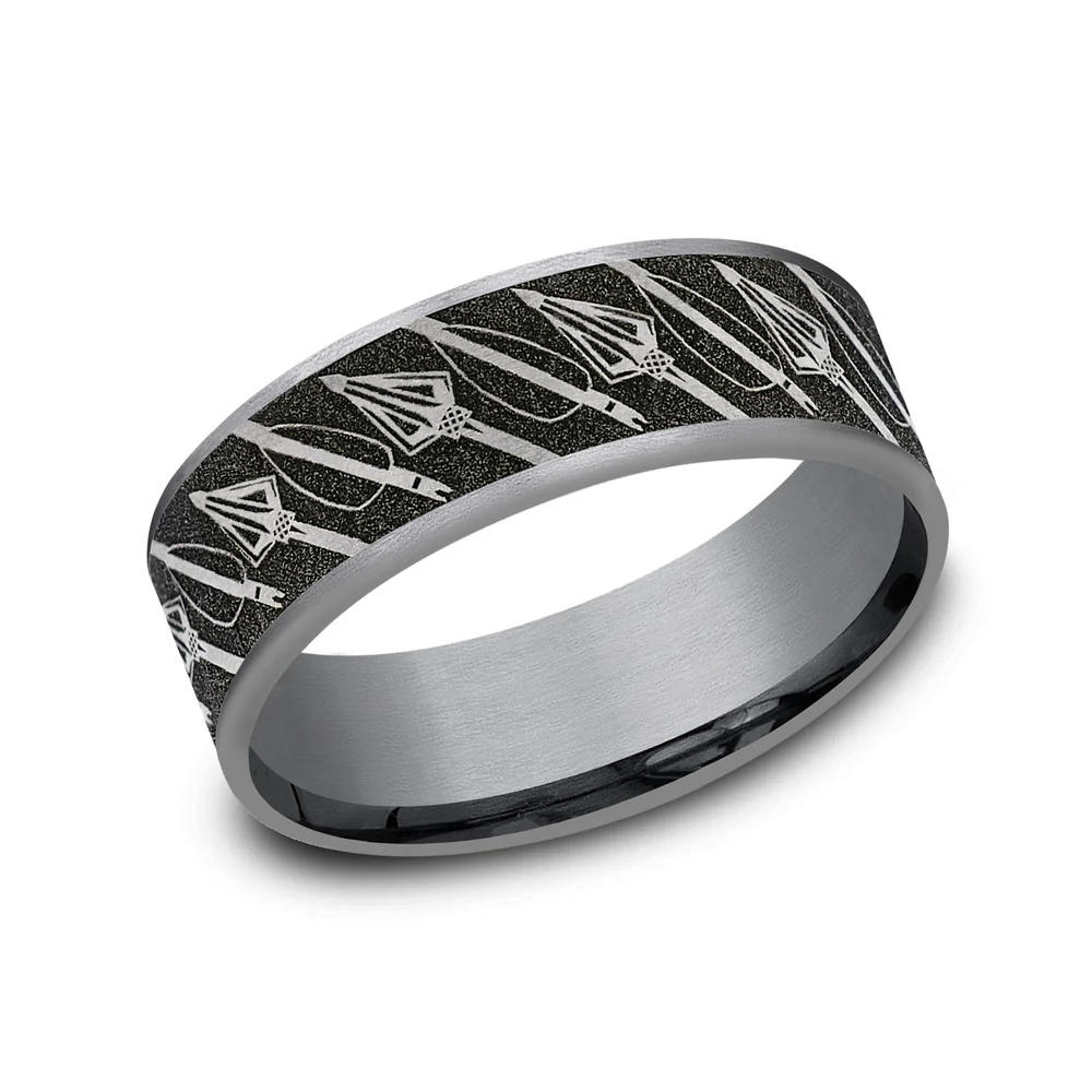 The Broadhead Men's Wedding Band in Grey Tantalum and Grey/Black Titanium - 7.5mm Width by Brook and Branch