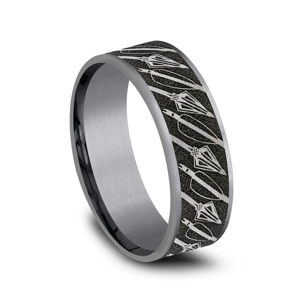 The Broadhead Men's Wedding Band in Grey Tantalum and Grey/Black Titanium - 7.5mm Width by Brook and Branch - Image 2