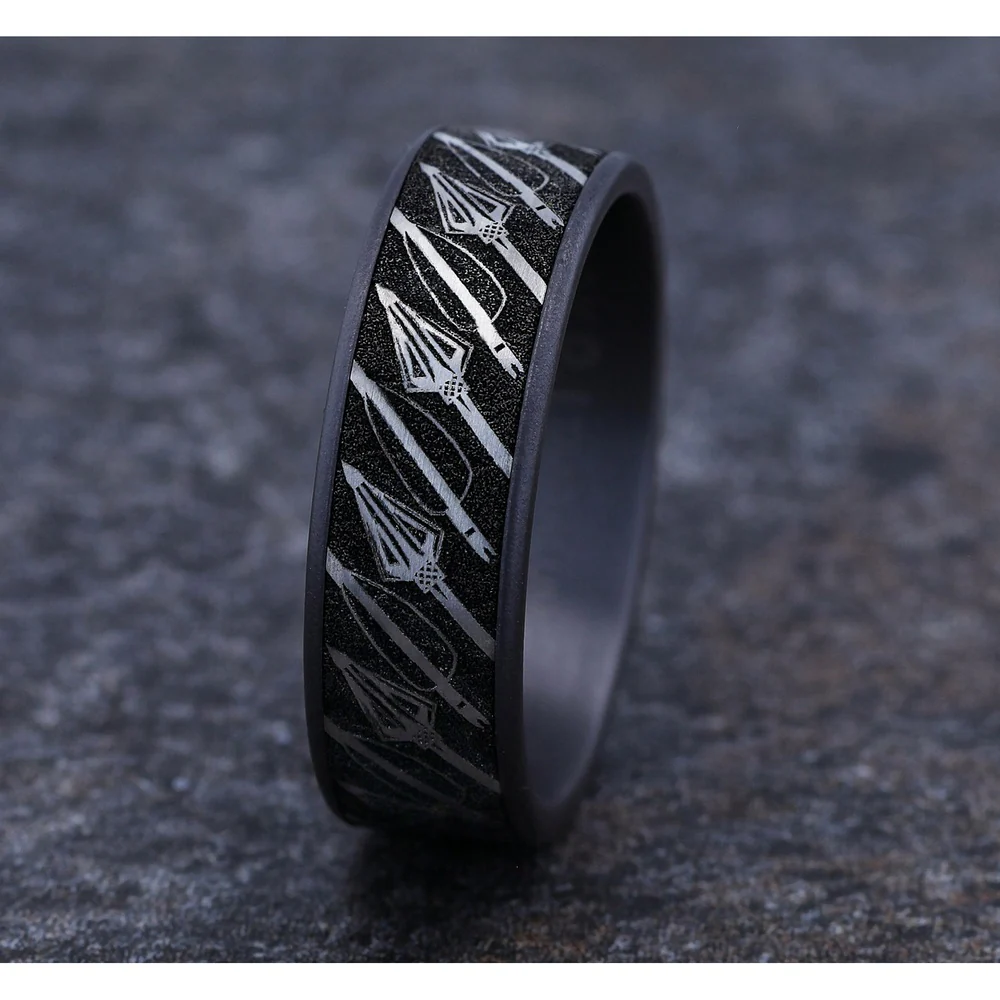 The Broadhead Men's Wedding Band in Grey Tantalum and Grey/Black Titanium - 7.5mm Width by Brook and Branch - Image 4