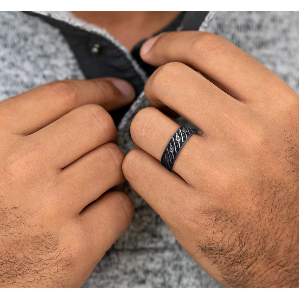 The Broadhead Men's Wedding Band in Grey Tantalum and Grey/Black Titanium - 7.5mm Width by Brook and Branch - Image 5