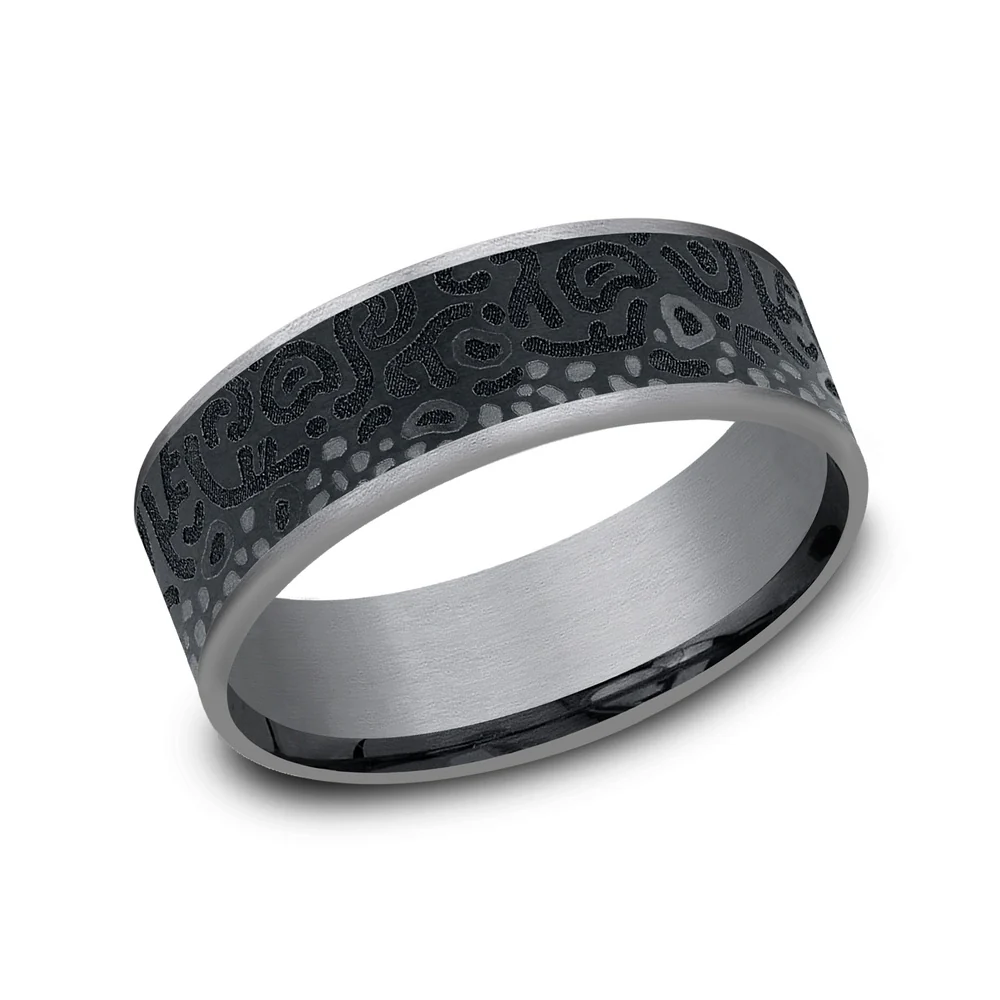 The Brook Trout Men's Wedding Band in Grey Tantalum and Grey/Black Titanium - 7.5mm Width by Brook and Branch