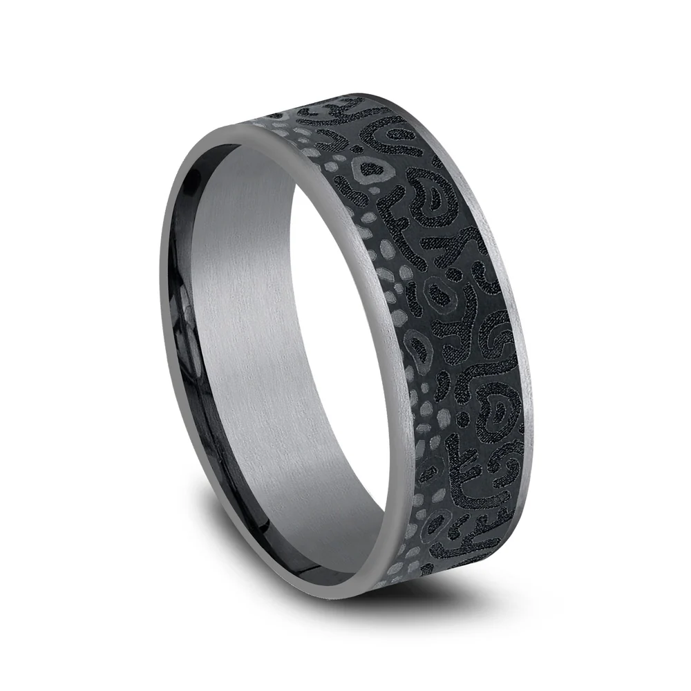 The Brook Trout Men's Wedding Band in Grey Tantalum and Grey/Black Titanium - 7.5mm Width by Brook and Branch - Image 2