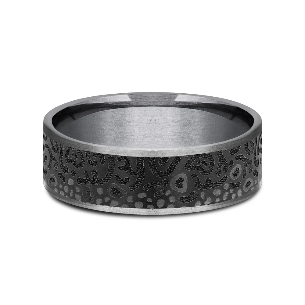 The Brook Trout Men's Wedding Band in Grey Tantalum and Grey/Black Titanium - 7.5mm Width by Brook and Branch - Image 3