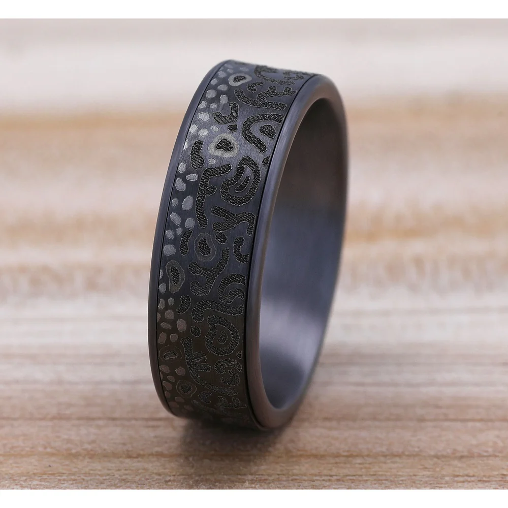 The Brook Trout Men's Wedding Band in Grey Tantalum and Grey/Black Titanium - 7.5mm Width by Brook and Branch - Image 4
