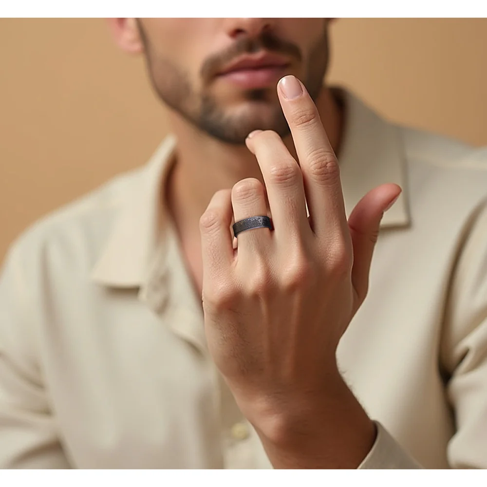 The Brook Trout Men's Wedding Band in Grey Tantalum and Grey/Black Titanium - 7.5mm Width by Brook and Branch - Image 5