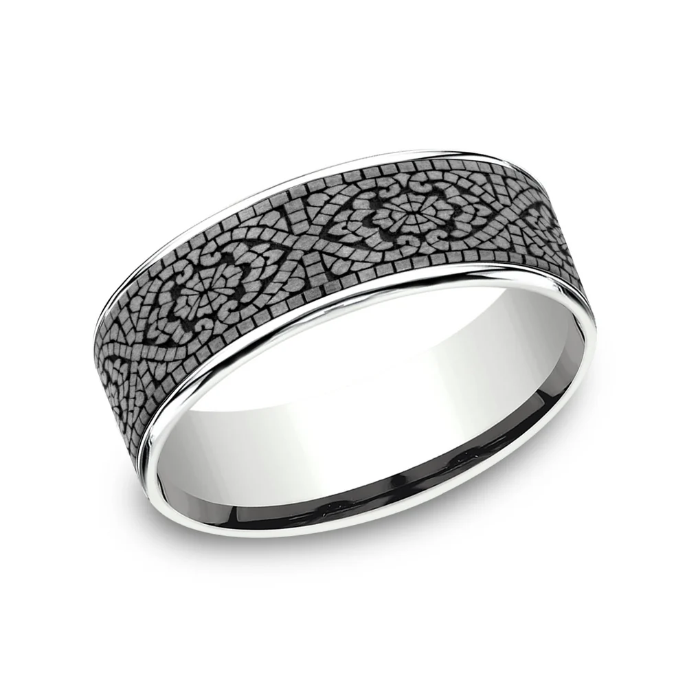 The Burano Men's Wedding Band in 14K White Gold and Grey Tantalum - 7.5mm Width by Ammara Stone