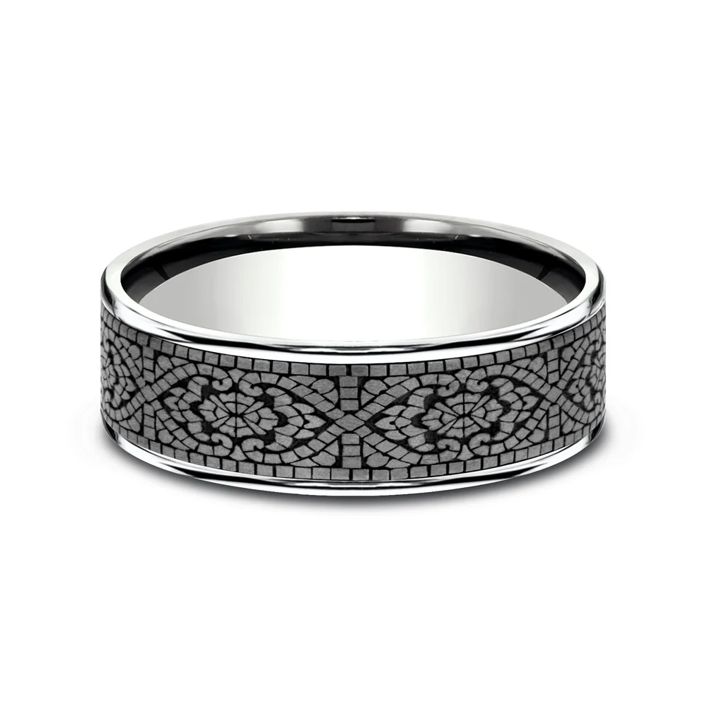 The Burano Men's Wedding Band in 14K White Gold and Grey Tantalum - 7.5mm Width by Ammara Stone - Image 3