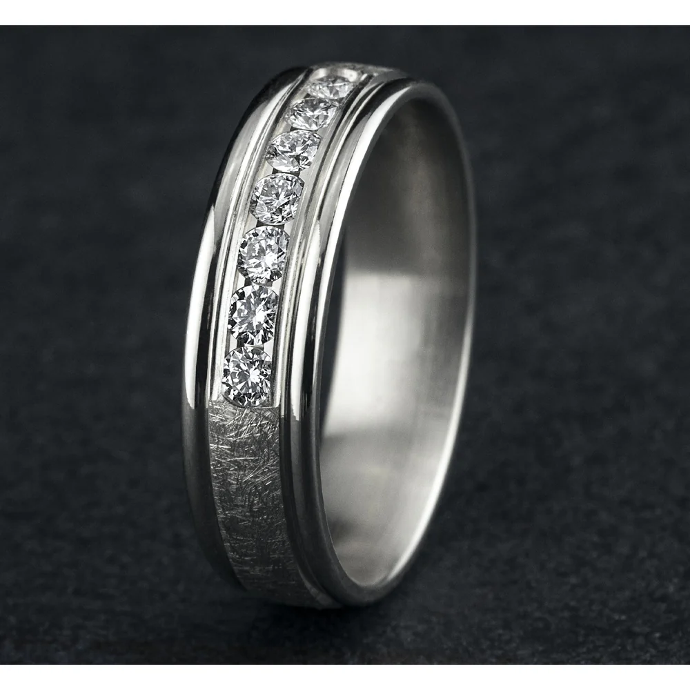 The Cambridge Men's Wedding Band in 14K White Gold - 6.5mm Width by Benchmark - Image 4