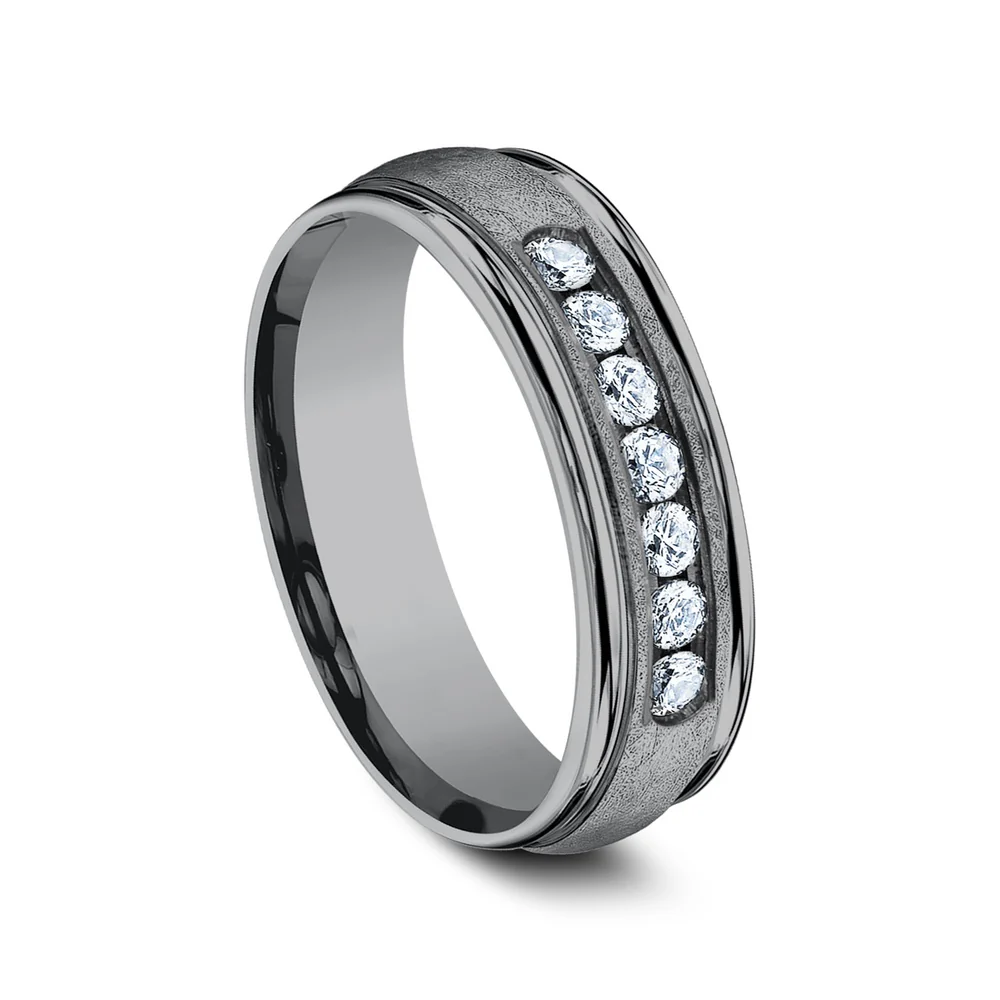 The Cambridge Men's Wedding Band in Grey Tantalum - 6.5mm Width by Tantalum - Image 2