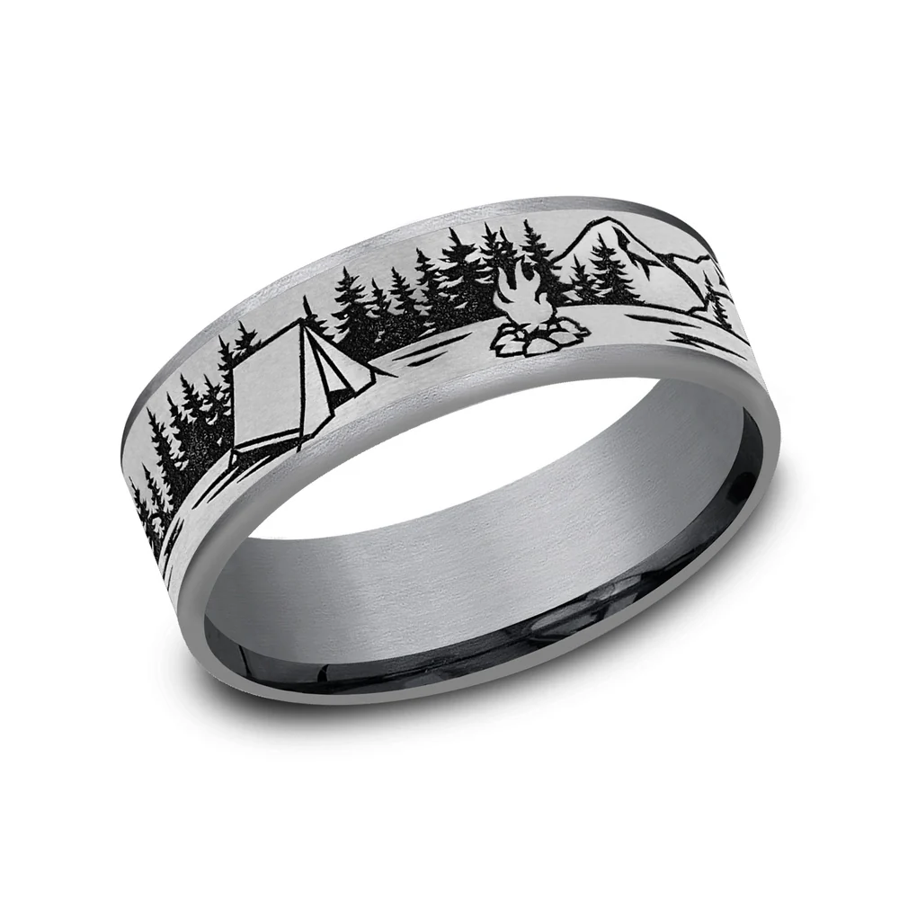 The Camper Men's Wedding Band in Grey Tantalum and Grey/Black Titanium - 7.5mm Width by Brook and Branch