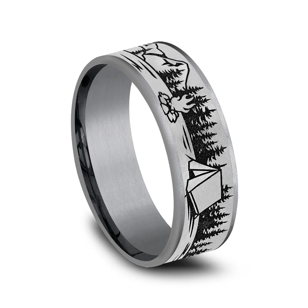 The Camper Men's Wedding Band in Grey Tantalum and Grey/Black Titanium - 7.5mm Width by Brook and Branch - Image 2