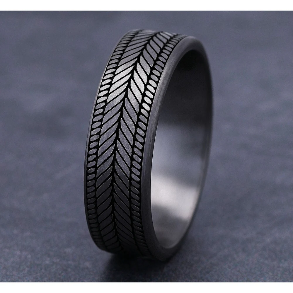 The Caprio Men's Wedding Band in Grey Tantalum - 7mm Width by Tantalum - Image 4