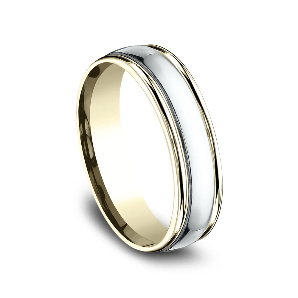 The Captain Men's Wedding Band in 14K Yellow and White Gold - 6mm Width by Benchmark - Image 2