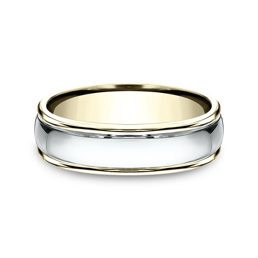 The Captain Men's Wedding Band in 14K Yellow and White Gold - 6mm Width by Benchmark - Image 3