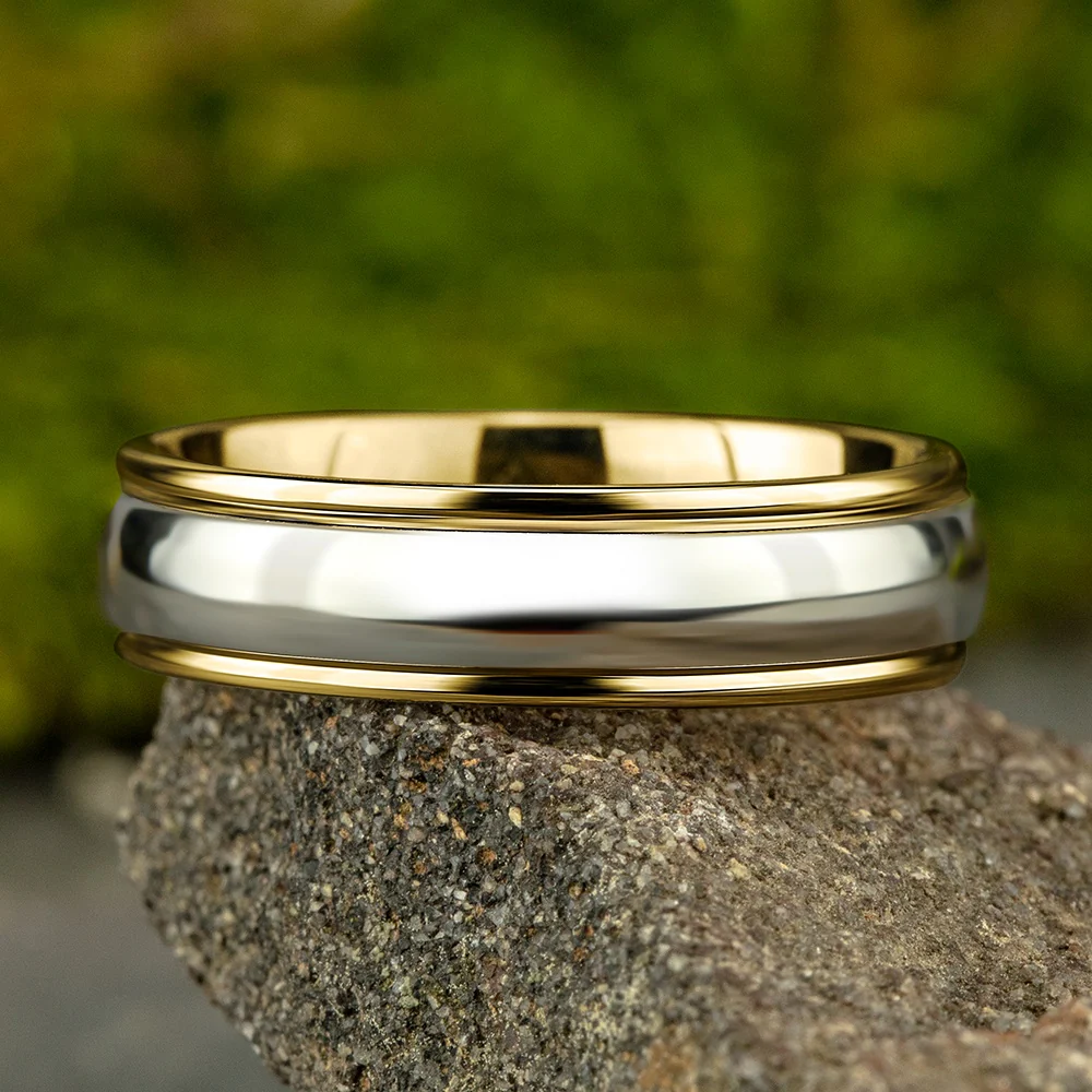 The Captain Men's Wedding Band in 14K Yellow and White Gold - 6mm Width by Benchmark - Image 4