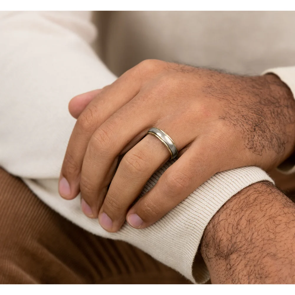 The Captain Men's Wedding Band in 14K Yellow and White Gold - 6mm Width by Benchmark - Image 5