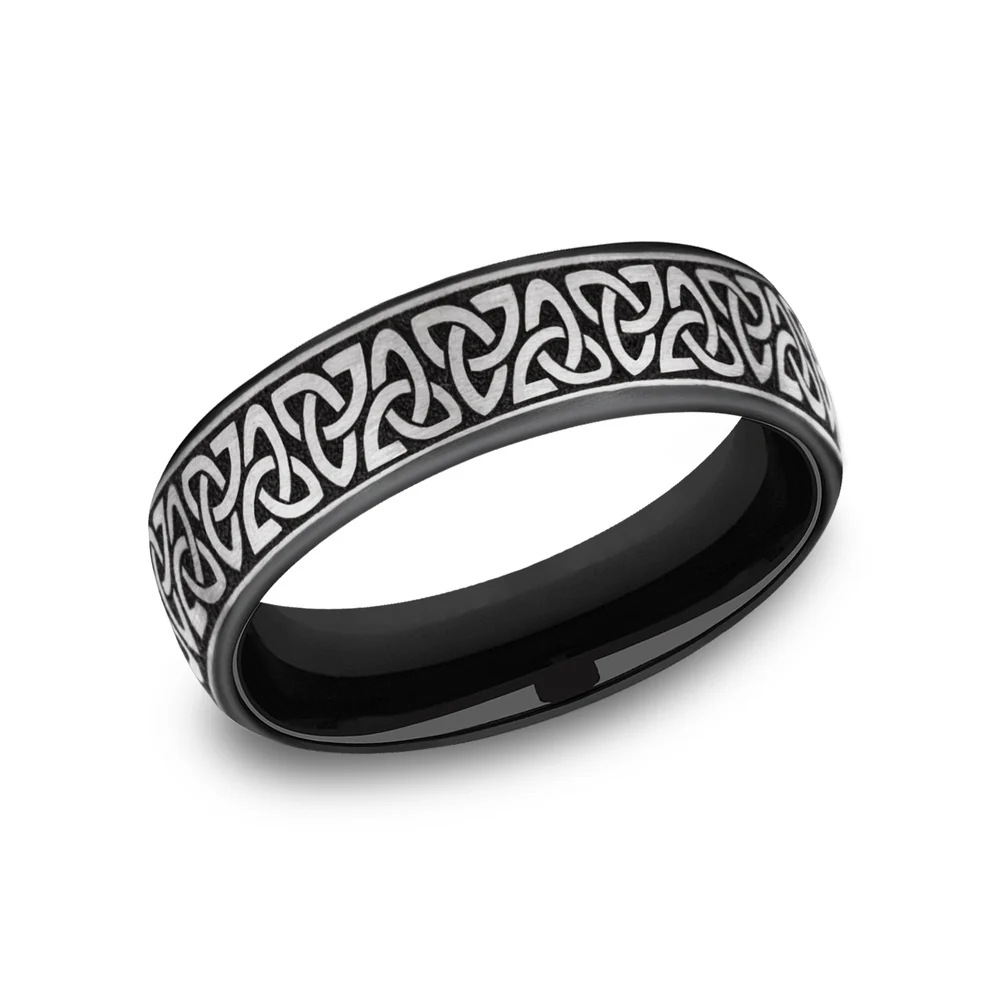 The Carlow Men's Wedding Band in Grey/Black Titanium - 6.5mm Width by Forge