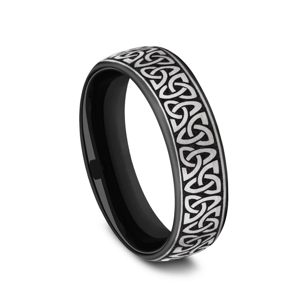 The Carlow Men's Wedding Band in Grey/Black Titanium - 6.5mm Width by Forge - Image 2