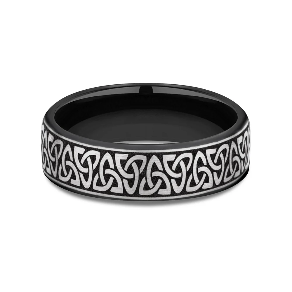 The Carlow Men's Wedding Band in Grey/Black Titanium - 6.5mm Width by Forge - Image 3