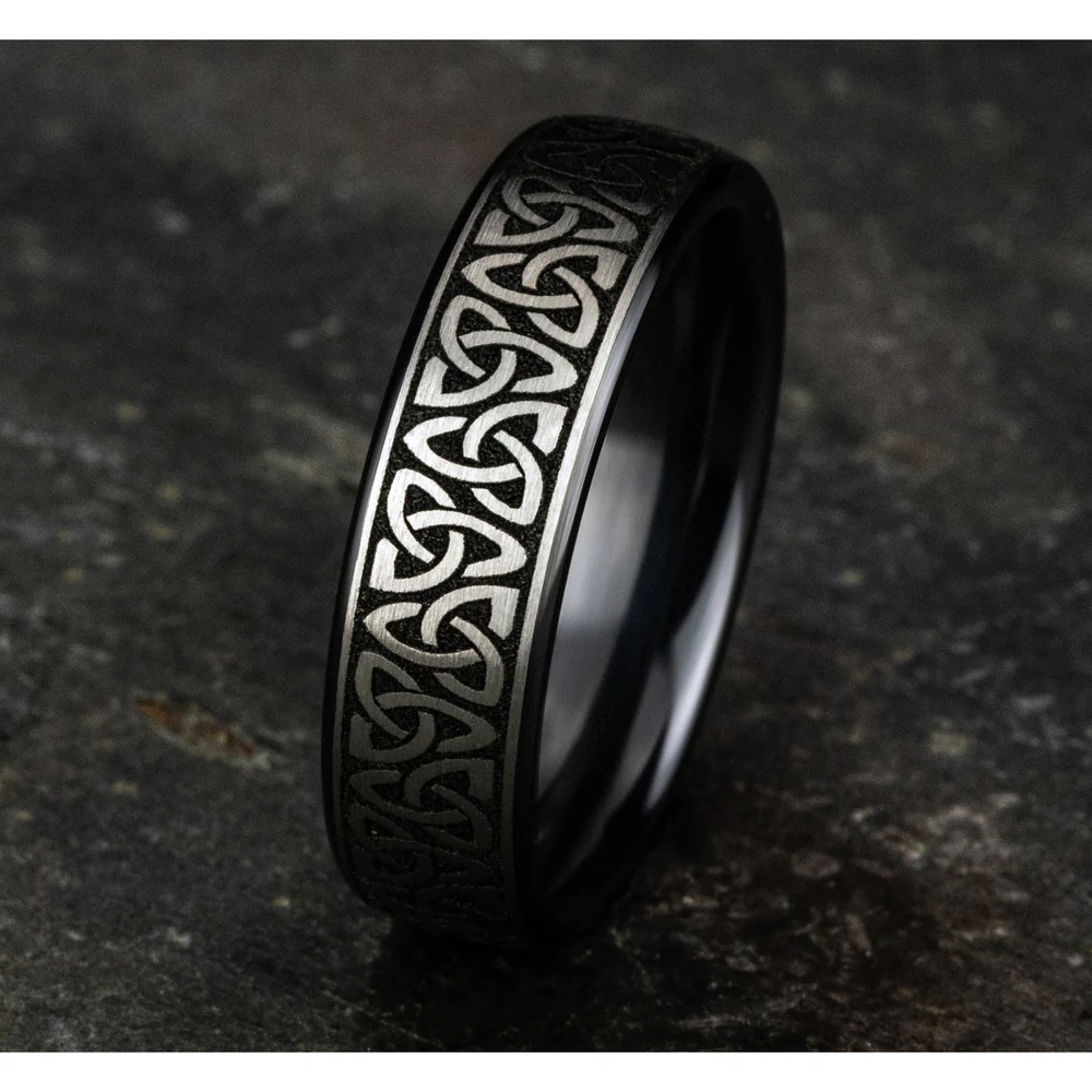 The Carlow Men's Wedding Band in Grey/Black Titanium - 6.5mm Width by Forge - Image 4