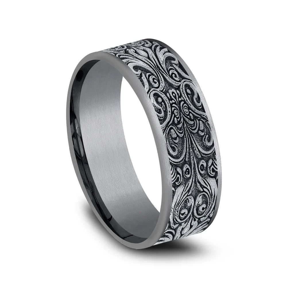 The Carver Men's Wedding Band in Grey Tantalum and 14K White Gold - 7.5mm Width by Ammara Stone - Image 2
