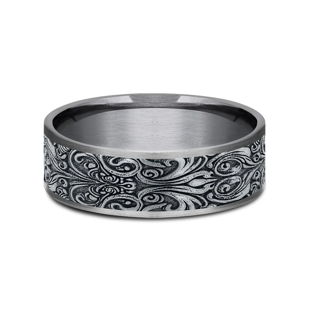 The Carver Men's Wedding Band in Grey Tantalum and 14K White Gold - 7.5mm Width by Ammara Stone - Image 3