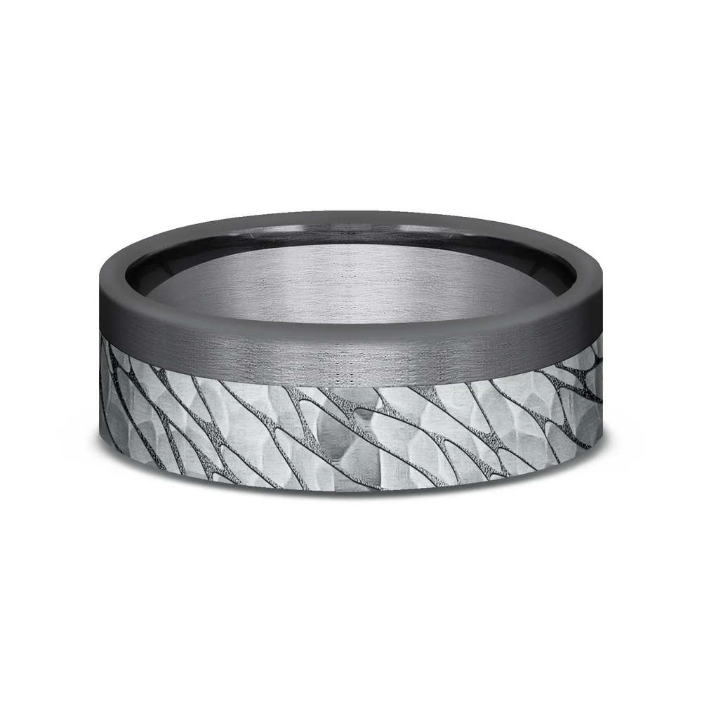 The Caspian Men's Wedding Band in Tantlaum and 14K White Gold - 7mm Width by Ammara Stone - Image 3