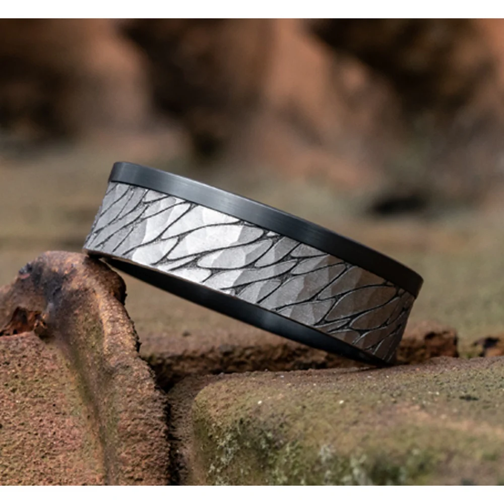 The Caspian Men's Wedding Band in Tantlaum and 14K White Gold - 7mm Width by Ammara Stone - Image 4